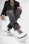 UNTAMED STREET Men White-Brown Calf-Leather Low Top Sneakers SOHO-EDGE