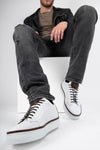 UNTAMED STREET Men White-Brown Calf-Leather Low Top Sneakers SOHO-EDGE