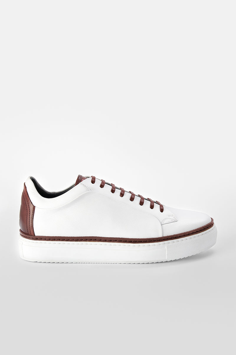 UNTAMED STREET Men White-Brown Calf-Leather Low Top Sneakers SOHO-EDGE