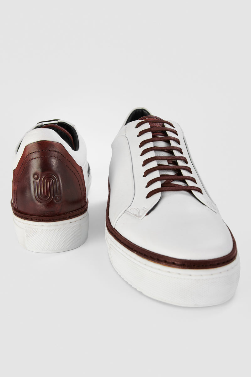 UNTAMED STREET Men White-Brown Calf-Leather Low Top Sneakers SOHO-EDGE