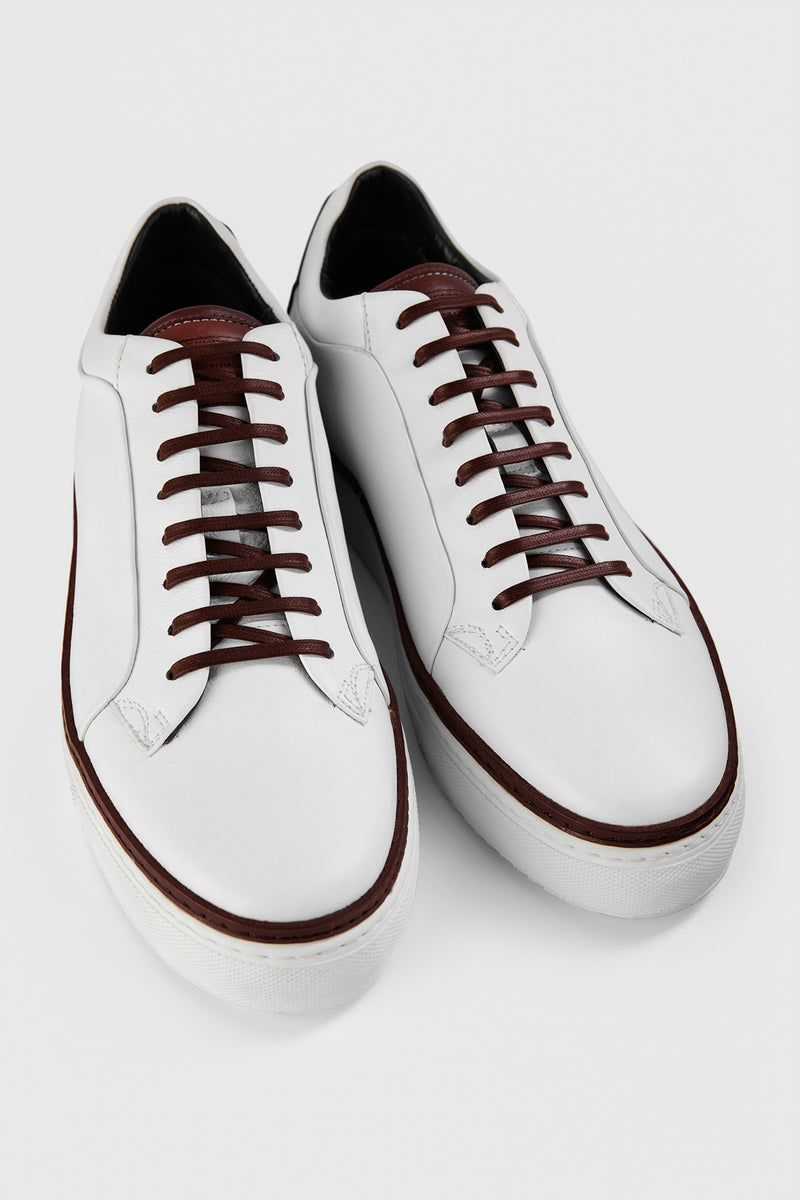 UNTAMED STREET Men White-Brown Calf-Leather Low Top Sneakers SOHO-EDGE