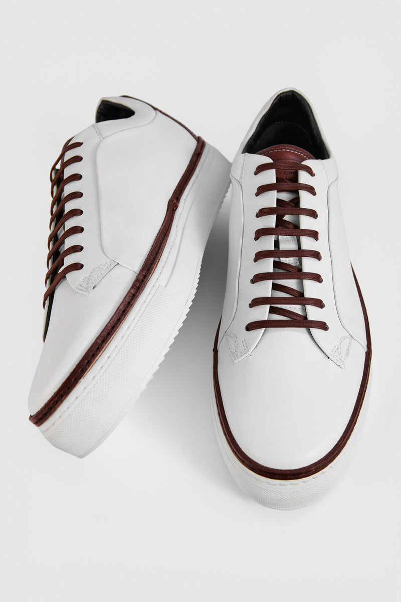 UNTAMED STREET Men White-Brown Calf-Leather Low Top Sneakers SOHO-EDGE