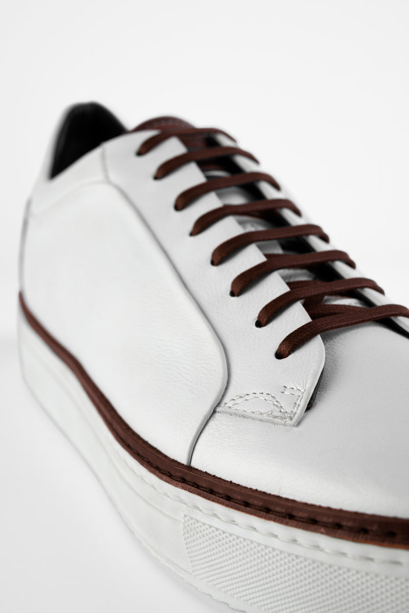 UNTAMED STREET Men White-Brown Calf-Leather Low Top Sneakers SOHO-EDGE