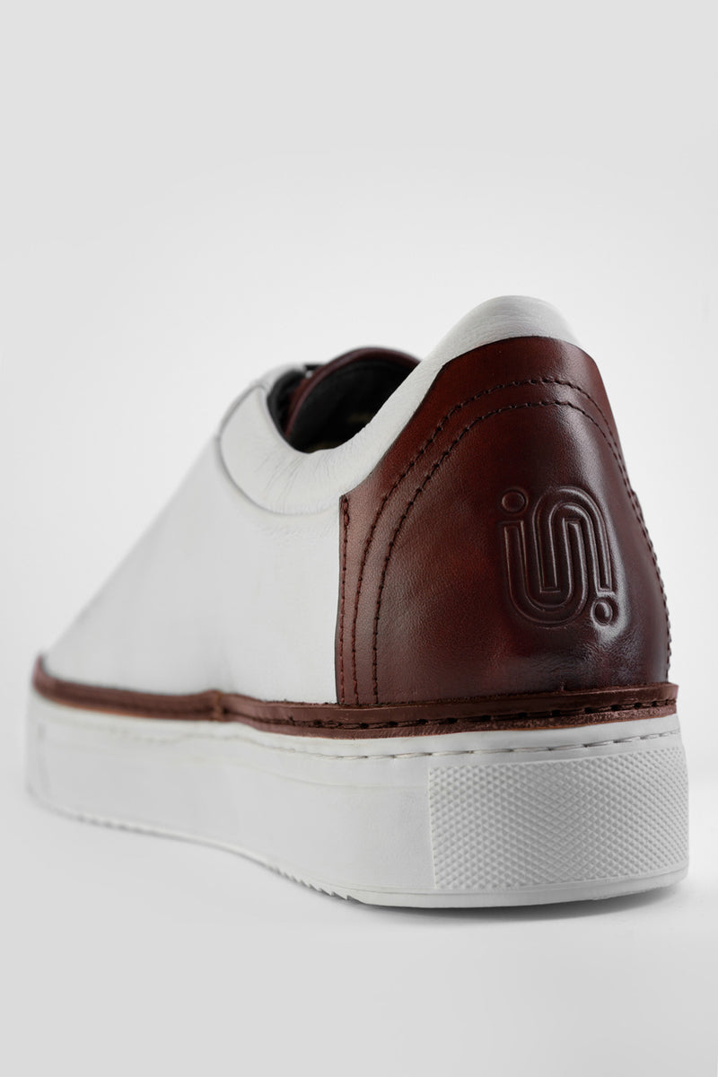 UNTAMED STREET Men White-Brown Calf-Leather Low Top Sneakers SOHO-EDGE