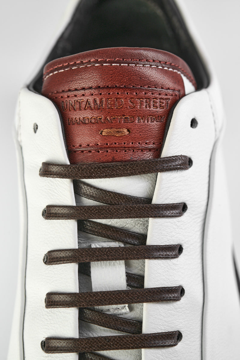 UNTAMED STREET Men White-Brown Calf-Leather Low Top Sneakers SOHO-EDGE