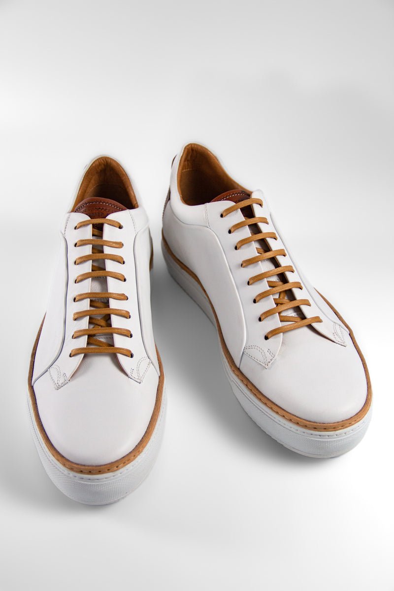 UNTAMED STREET Men White Calf-Leather Low Top Sneakers SOHO-EDGE