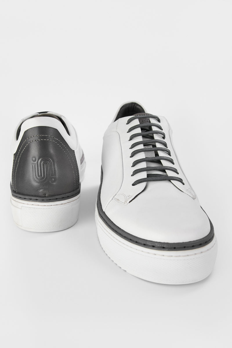 UNTAMED STREET Men White-Grey Calf-Leather Low Top Sneakers SOHO-EDGE