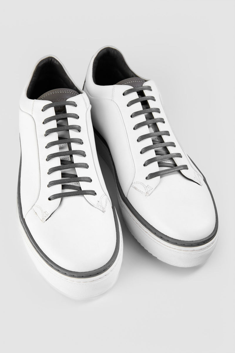 UNTAMED STREET Men White-Grey Calf-Leather Low Top Sneakers SOHO-EDGE