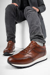 UNTAMED STREET Men Brown Calf-Leather Runners Sneakers SOHO