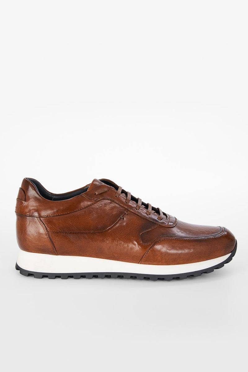 UNTAMED STREET Men Brown Calf-Leather Runners Sneakers SOHO