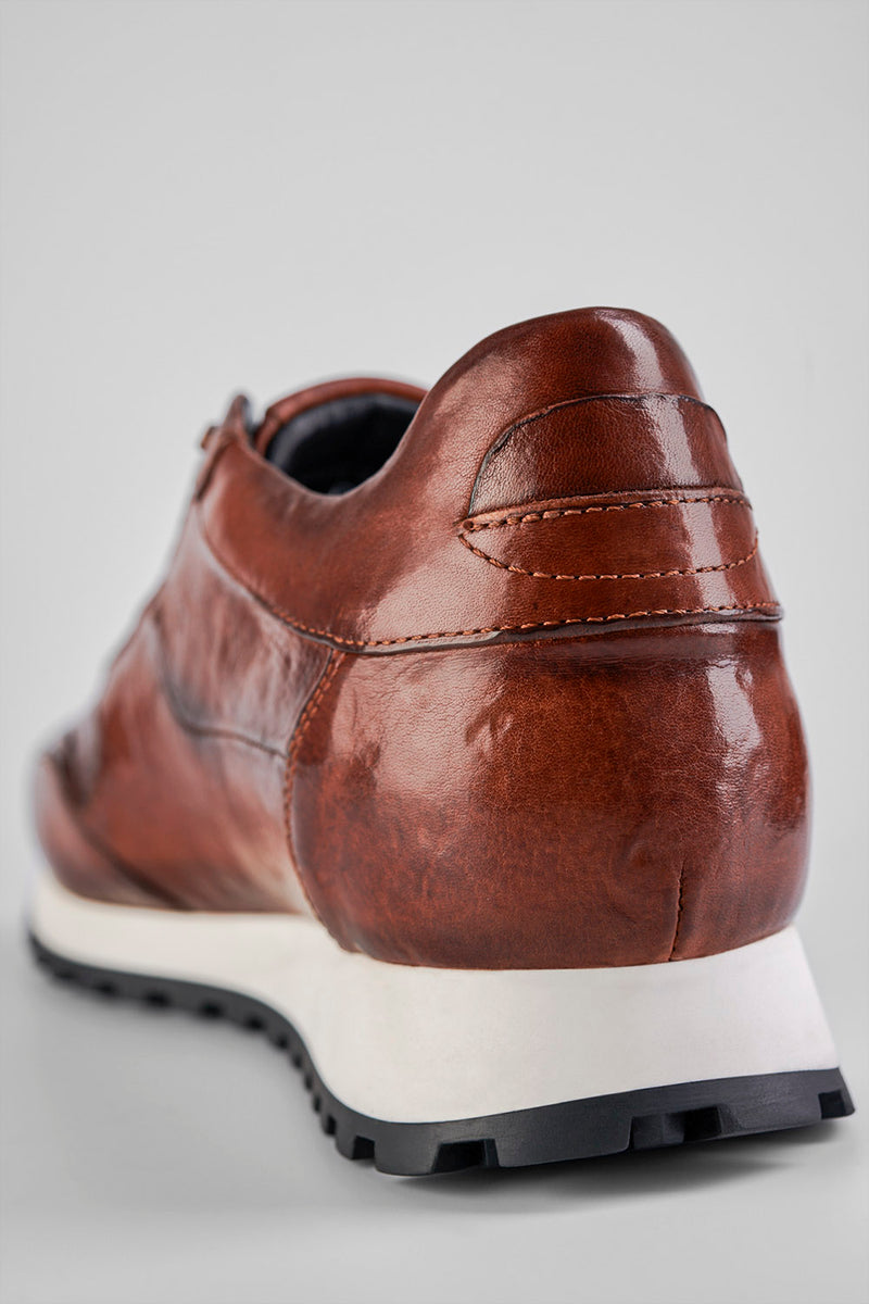 UNTAMED STREET Men Brown Calf-Leather Runners Sneakers SOHO