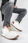 UNTAMED STREET Men White-Brown Calf-Leather Runners Sneakers SOHO