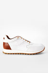 UNTAMED STREET Men White-Brown Calf-Leather Runners Sneakers SOHO