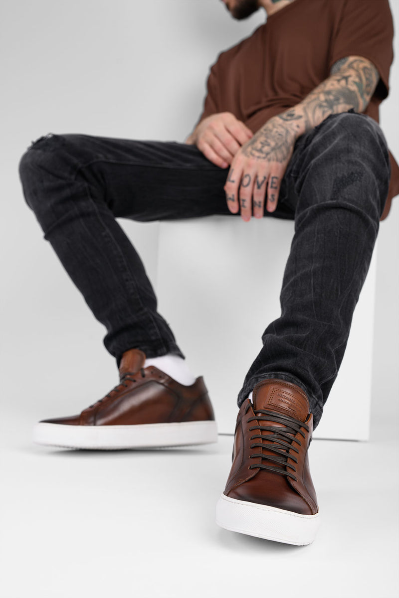 SOHO cocoa-brown patina sneakers.