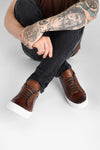 SOHO cocoa-brown patina sneakers.