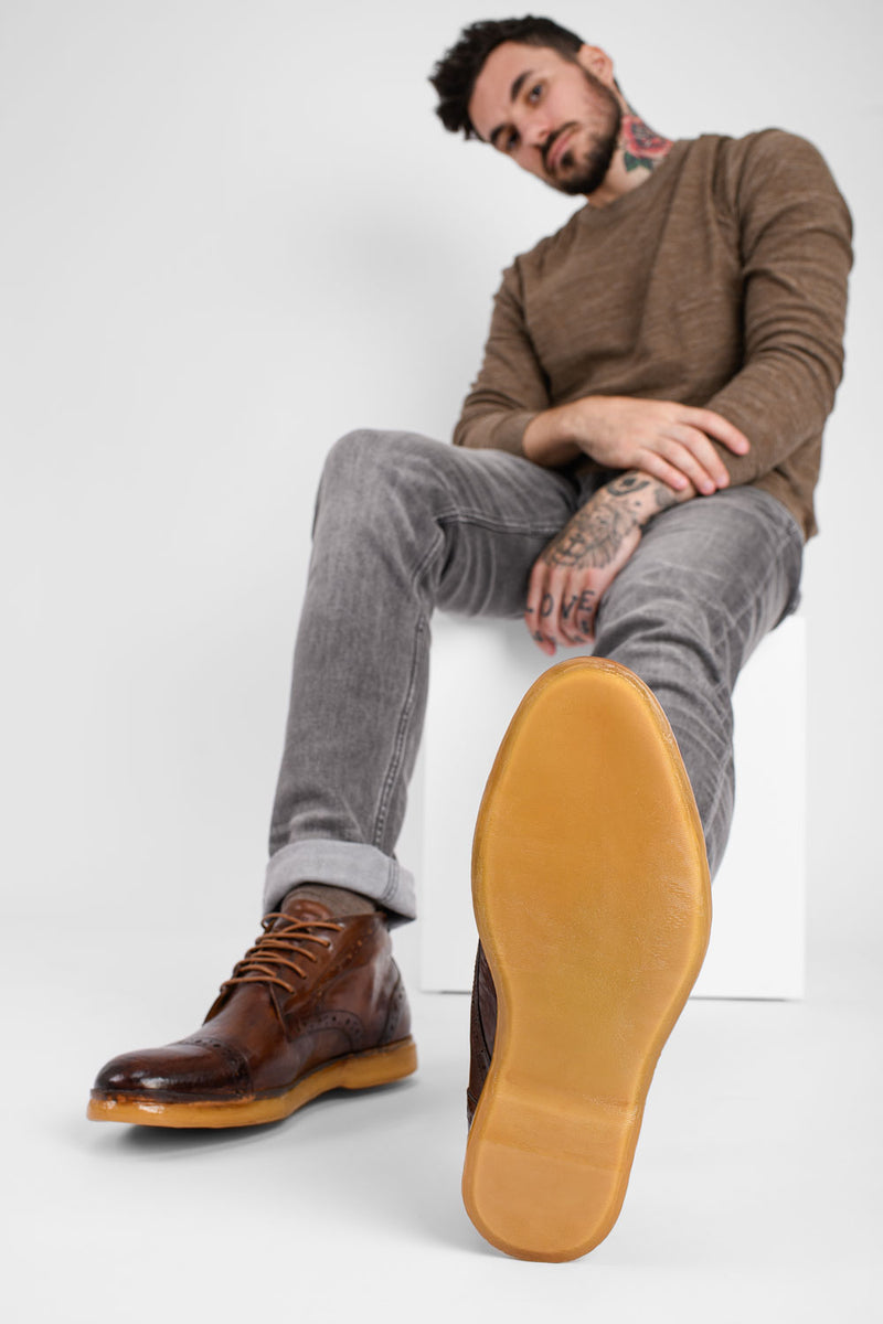 HAMPTON rich-umber brogue chukka boots.