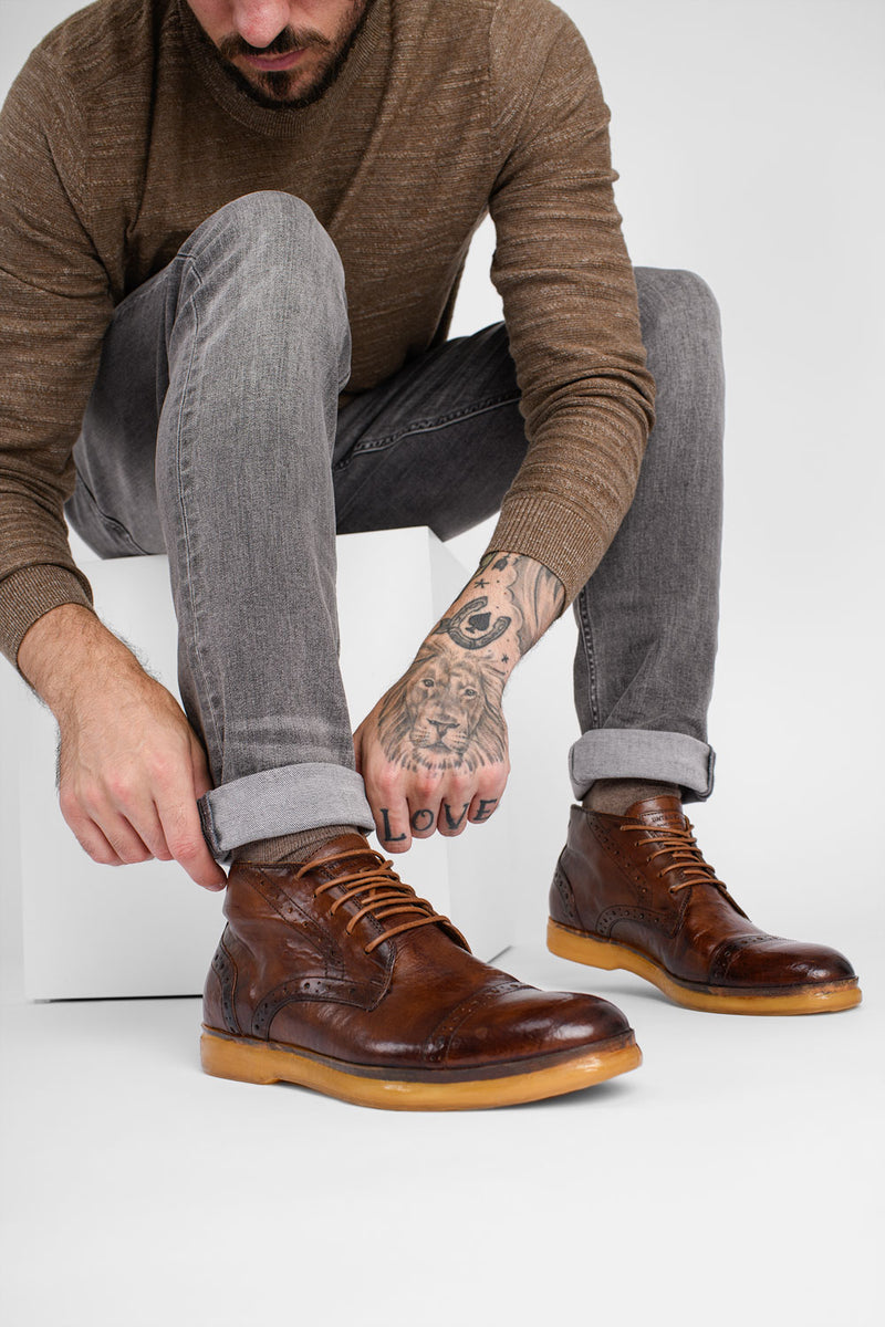 HAMPTON rich-umber brogue chukka boots.