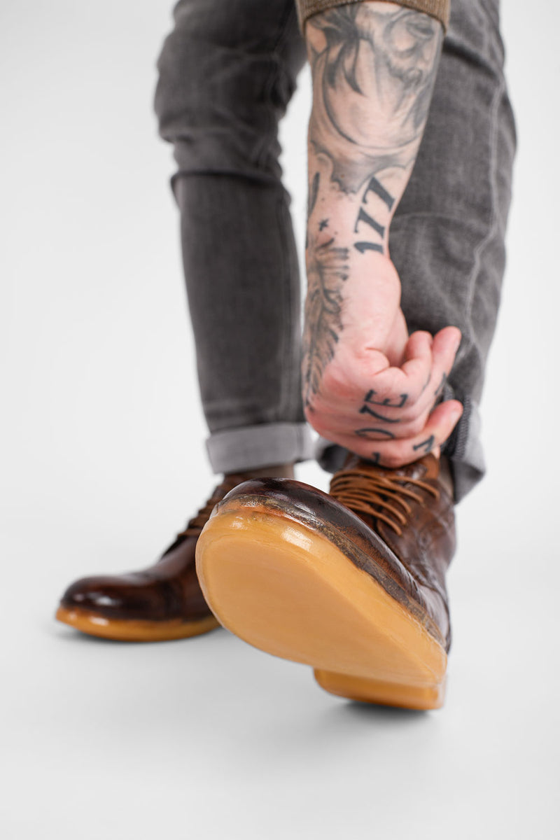 HAMPTON rich-umber brogue chukka boots.