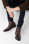 SLOANE ice-brown double-zip ankle boots.