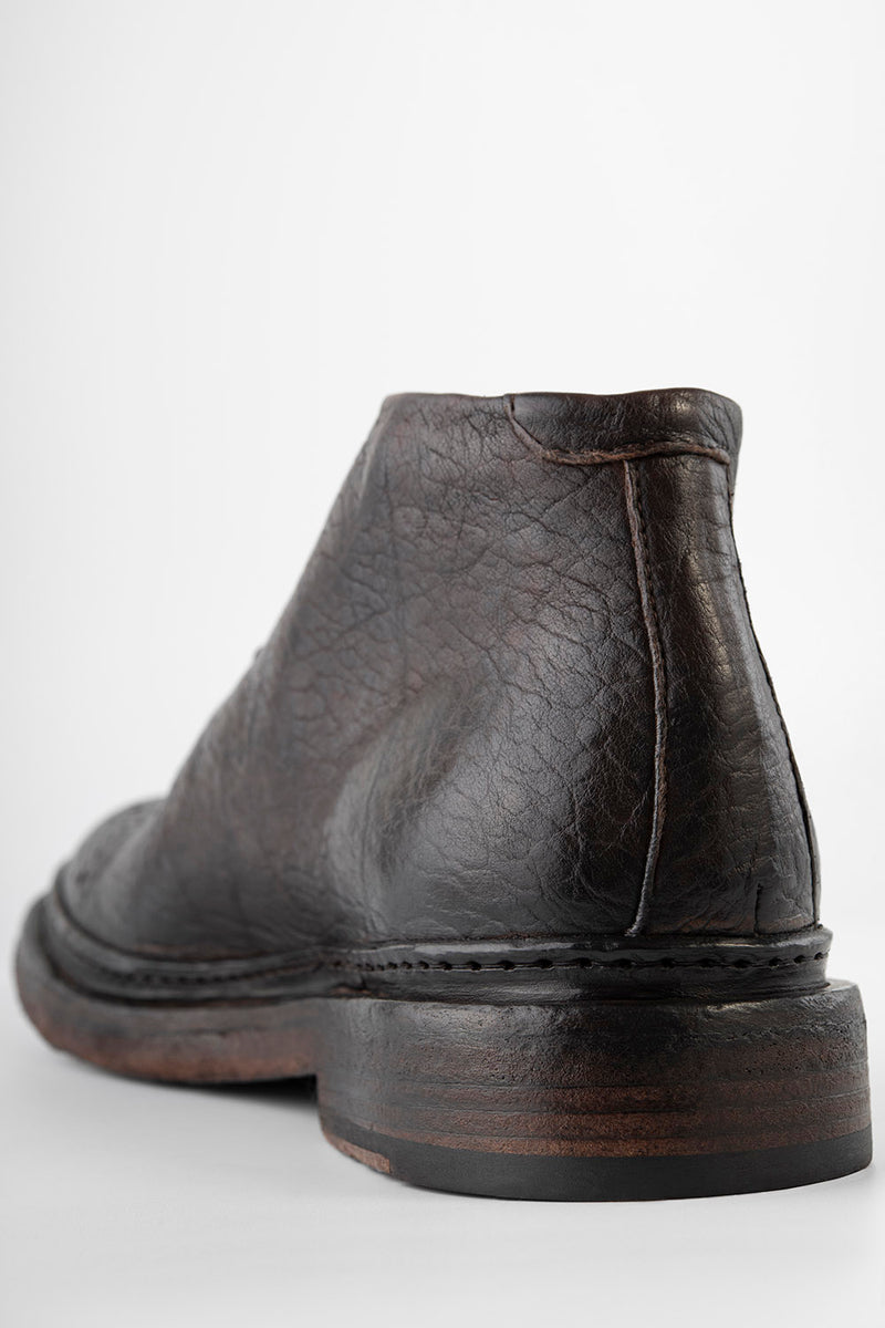 YORK cigar-brown grained welted chukka boots.