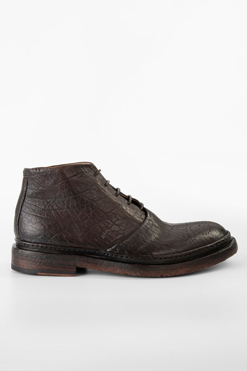 YORK cigar-brown grained welted chukka boots.