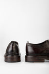 YORK dark-cocoa welted apron derby shoes.