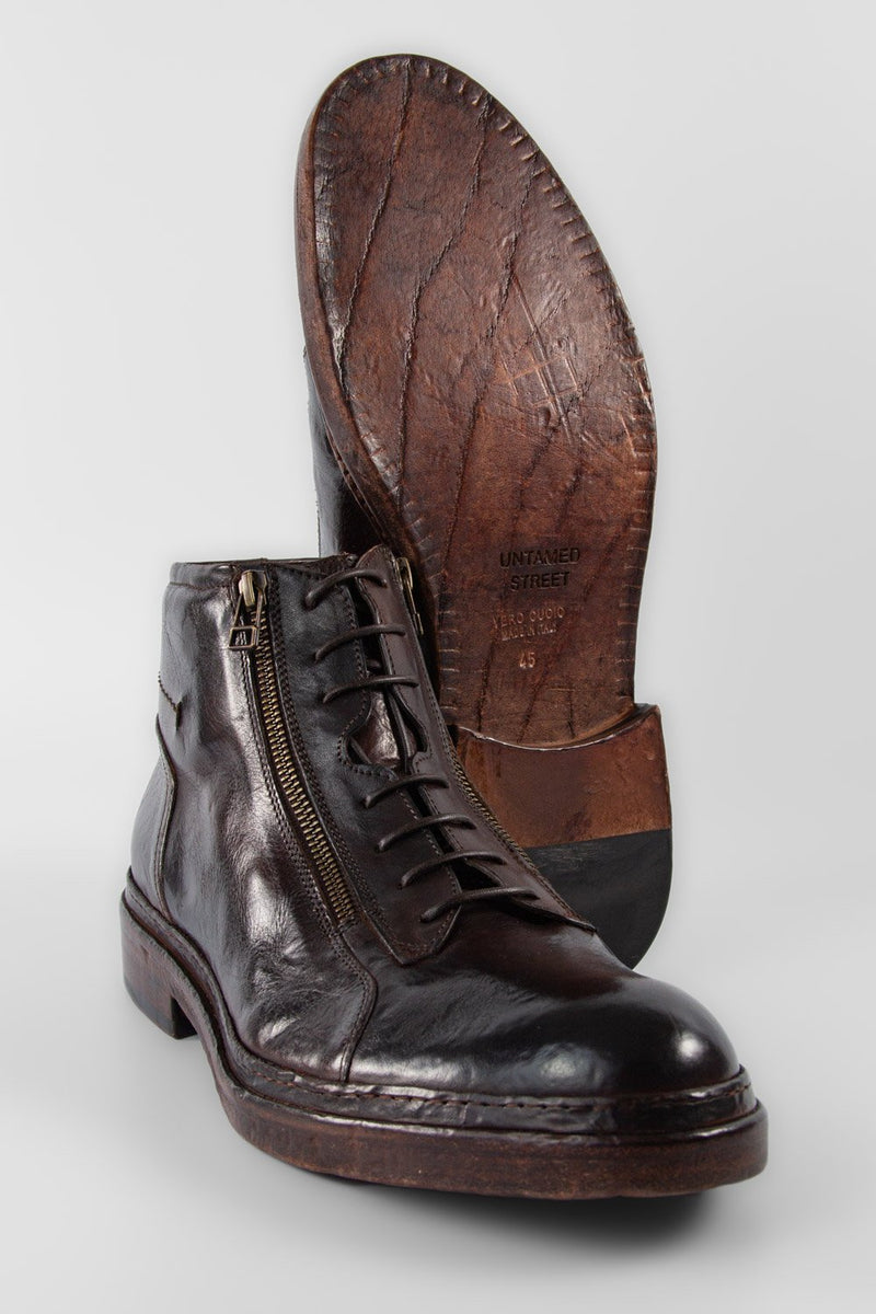 YORK rich-cocoa welted chukka boots.